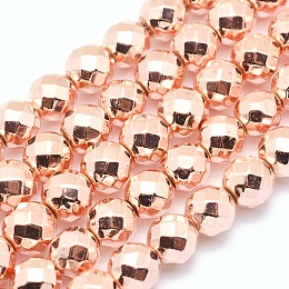 Honeyhandy Electroplate Non-magnetic Synthetic Hematite Beads Strands, Grade AAA, Long-Lasting Plated, Faceted, Round, Rose Gold Plated, 4mm, Hole: 1mm, about 97pcs/strand, 15 inch