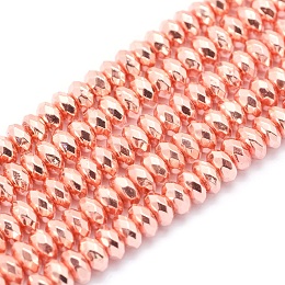 Honeyhandy Electroplate Non-magnetic Synthetic Hematite Beads Strands, Grade AA, Long-Lasting Plated, Faceted, Rondelle, Rose Gold Plated, 4x2mm, Hole: 1mm, about 175pcs/strand, 15.7 inch(40cm)