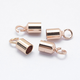 Honeyhandy Brass Cord Ends, End Caps, Long-Lasting Plated, Column, Rose Gold, 8~9.5x4mm, Hole: 1.5~2mm, 3mm inner diameter