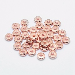 Honeyhandy Brass Spacer Beads, Flat Round, Rose Gold, 6x2mm, Hole: 2mm