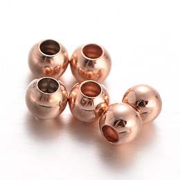 Honeyhandy Round Brass Spacer Beads, Rose Gold, 3mm, Hole: 1mm