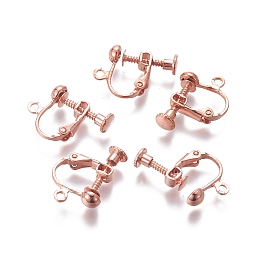 Honeyhandy Rack Plated Brass Screw Clip-on Earring Findings, Spiral Ear Clip, Rose Gold, 13x17x4.5mm, Hole: 1.6mm