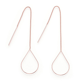 Brass Stud Earring Findings, Ear Threads, Teardrop, Rose Gold, 105~115mm(include pin length), 25x16.5mm, pin: 0.6mm