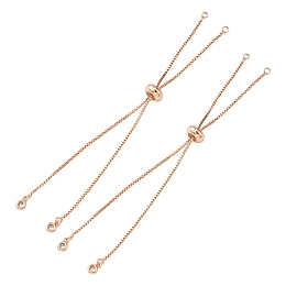 Honeyhandy Rack Plating Brass Box Chain Slider Bracelets, with Cubic Zirconia Charm, Long-Lasting Plated, for Adjustable Link Bracelet Making, Rose Gold, Single Chain Length: about 11.5~12cm