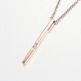 Honeyhandy 304 Stainless Steel Cubic Zirconia Pendant Necklaces, Bar/Stick, Rose Gold, 17.7 inch(45cm)