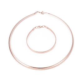 Honeyhandy Ion Plating(IP) 304 Stainless Steel Chain Necklaces & Bracelets Sets, with Lobster Claw Clasps, Rose Gold, 17.7 inch(45cm), 3mm, 8-1/8 inch(20.5cm) 3x1mm