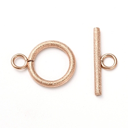 Honeyhandy 304 Stainless Steel Textured Toggle Clasps, Ring, Rose Gold, Ring: 18.5x14x2mm, Hole: 3mm, Bar: 20x7x2, Hole: 3mm