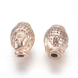 Honeyhandy 304 Stainless Steel Beads, Buddha's Head, Rose Gold, 10x13x9mm, Hole: 3mm