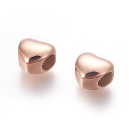 Honeyhandy 304 Stainless Steel European Beads, Large Hole Beads, Heart, Rose Gold, 10.5x11.3~11.5x8.1~8.3mm, Hole: 5mm