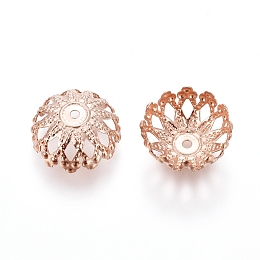 Honeyhandy 304 Stainless Steel Bead Caps, Flower, Multi-Petal, Rose Gold, 12x5mm, Hole: 1.2mm