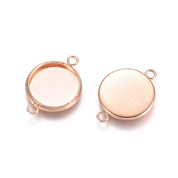 Honeyhandy 201 Stainless Steel Cabochon Connector Settings, Plain Edge Bezel Cups, Flat Round, Rose Gold, Tray: 12mm, 14x21.5x2mm, Hole: 2.5mm