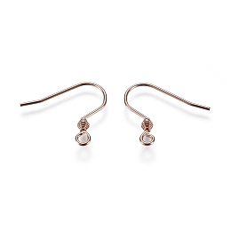 Honeyhandy 304 Stainless Steel Earring Hooks, Ear Wire, with Horizontal Loop, Rose Gold, 16mm, Hole: 1.8mm, Pin: 0.7mm