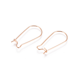 Honeyhandy 304 Stainless Steel Hoop Earring Findings, Kidney Ear Wire, Rose Gold, 25x12x0.7mm, 21 Gauge, Pin: 0.7mm