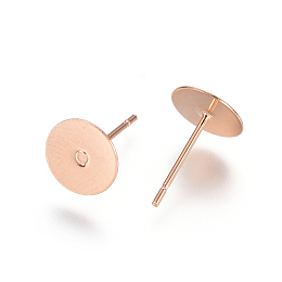 Honeyhandy 304 Stainless Steel Stud Earring Findings, Flat Pad Earring Post, Rose Gold, 12x8mm, Pin: 0.7mm