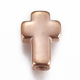 Honeyhandy 304 Stainless Steel Beads, Cross, Rose Gold, 14x10x4mm, Hole: 3mm