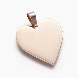 Honeyhandy 304 Stainless Steel Stamping Blank Tag Pendants, Ion Plating(IP), Heart, Rose Gold, 25x23.5x1.4mm, Hole: 4x7mm