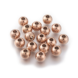 Honeyhandy Ion Plating(IP) 304 Stainless Steel Spacer Beads, Round, Rose Gold, 3mm, Hole: 1mm