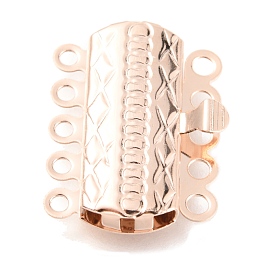 Honeyhandy 304 Stainless Steel Box Clasps, Multi-Strand Clasps, 5-Strands, 10-Holes, Rectangle with Flower, Rose Gold, 19.5x14x3mm, Hole: 1.4mm