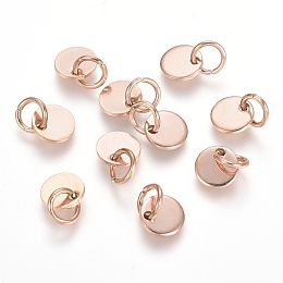 Honeyhandy Ion Plating(IP) 304 Stainless Steel Charms, Stamping Blank Tag, with Jump Rings, Flat Round, Rose Gold, 6x0.7mm, Hole: 3.5mm