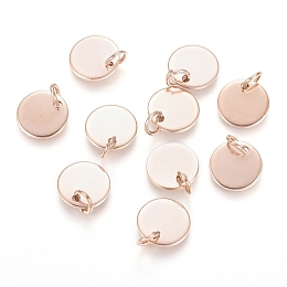 Honeyhandy Ion Plating(IP) 304 Stainless Steel Charms, Stamping Blank Tag, with Jump Rings, Flat Round, Rose Gold, 10x1mm, Hole: 3.5mm