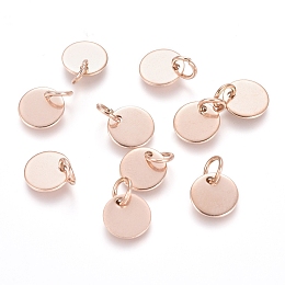 Honeyhandy Ion Plating(IP) 304 Stainless Steel Charms, Stamping Blank Tag, with Jump Rings, Flat Round, Rose Gold, 8x0.7mm, Hole: 3.5mm