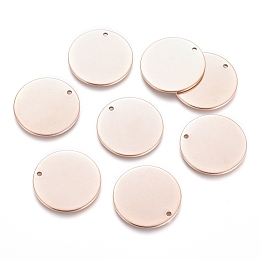 Honeyhandy Ion Plating(IP) 304 Stainless Steel Pendants, Stamping Blank Tag, Flat Round, Rose Gold, 20x1mm, Hole: 1.4mm