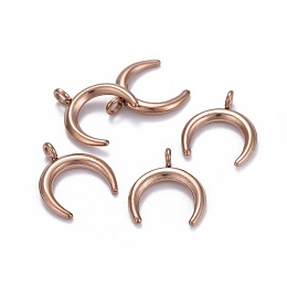 Honeyhandy 304 Stainless Steel Pendants, Double Horn/Crescent Moon, Rose Gold, 16.5x14.5x2mm, Hole: 2.3mm