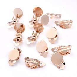 Honeyhandy 304 Stainless Steel Clip-on Earring Setting, with Round Flat Pad, Flat Round, Rose Gold, 19.5x12x8.5mm, Hole: 3.3mm, Tray: 12mm