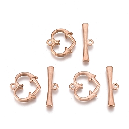 Honeyhandy Ion Plating(IP) 304 Stainless Steel Toggle Clasps, Heart, Rose Gold, Heart: 15.3x15.5x2.3mm, Hole: 1.6mm, Bar: 6x21.2x2.4mm, Hole: 1.5mm