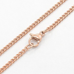 Honeyhandy Unisex Casual Style 304 Stainless Steel Curb Chain Necklaces, with Lobster Claw Clasps, Rose Gold, 19.7 inch(50cm)