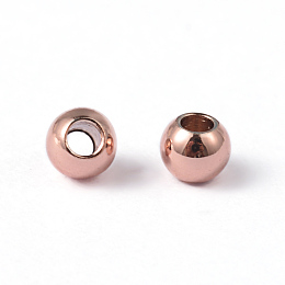 Honeyhandy Round Ion Plating(IP) 304 Stainless Steel Beads, Rose Gold, 3mm, Hole: 1mm