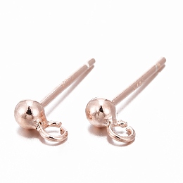 Honeyhandy 925 Sterling Silver Ear Stud Findings, Earring Posts Carved with 925, Rose Gold, 14mm, head: 5x2.5mm, Hole: 1mm,  Pin: 0.7mm