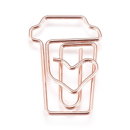 Honeyhandy Coffee Cup Shape Iron Paperclips, Cute Paper Clips, Funny Bookmark Marking Clips, Rose Gold, 27.5x18.5x2.5mm