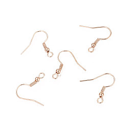 Honeyhandy Iron Earring Hooks, with Horizontal Loop, Cadmium Free & Lead Free, Rose Gold, 17~19x0.8mm, Hole: 2mm, Pin: 0.6mm