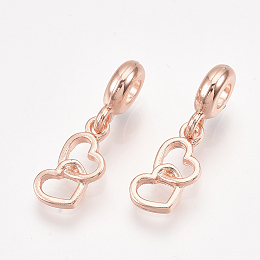 Honeyhandy Alloy European Dangle Charms, Large Hole Pendants, Heart, Rose Gold, 26mm, Hole: 4mm