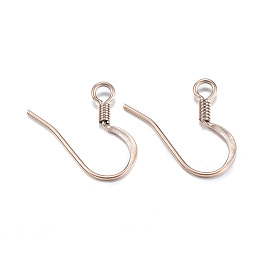 Honeyhandy Ion Plating(IP) 304 Stainless Steel French Earring Hooks, Flat Earring Hooks, Ear Wire, with Horizontal Loop, Rose Gold, 14x17x1.8mm, Hole: 2mm, Pin: 0.7mm