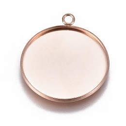 Honeyhandy Ion Plating(IP) 304 Stainless Steel Pendant Cabochon Settings, Plain Edge Bezel Cups, Flat Round, Rose Gold, Tray: 25mm, 30.5x26.5x2mm, Hole: 2.2mm