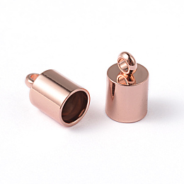 Honeyhandy Ion Plating(IP) 304 Stainless Steel Cord End, End Caps, Column, Rose Gold, 10x6mm, Hole: 2mm, Inner Diameter: 5mm