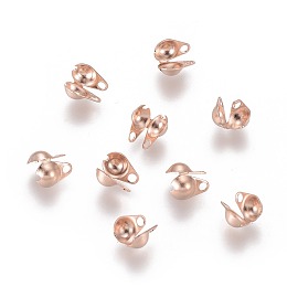 Honeyhandy 304 Stainless Steel Bead Tips, Calotte Ends, Clamshell Knot Cover, Rose Gold, 6x4x1.5mm, Hole: 1mm