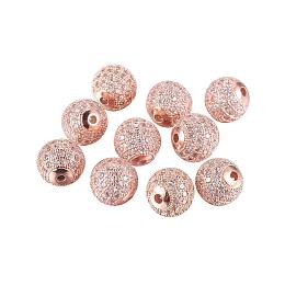 NBEADS 10PCS 10mm Rose Gold Brass Cubic Zirconia Beads Micro Pave Ball Beads Round Bracelet Connector Charms Beads for Jewelry Making