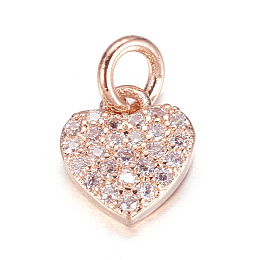 Honeyhandy Brass Micro Pave Cubic Zirconia Charms, Heart, Rose Gold, 9x8x2mm, Hole: 3mm