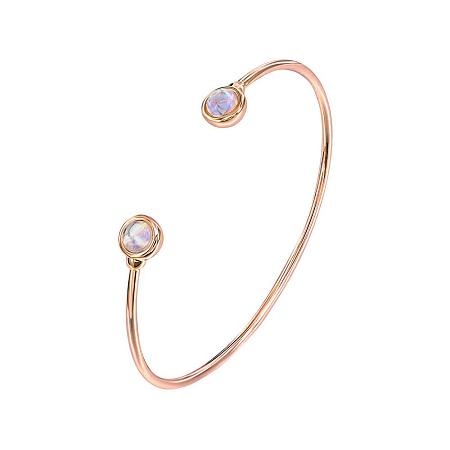 ARRICRAFT Fashion Environmental Brass Cuff Bangles, with Moonstone, Simple Metal Bracelet for Women, Real Rose Gold Plated, 6