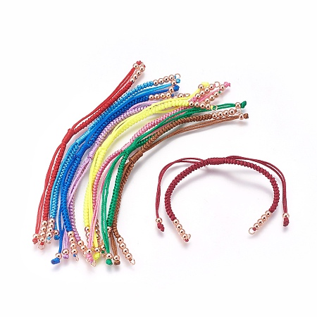 Honeyhandy Nylon Cord Braided Bead Bracelets Making, with Brass Beads, Long-Lasting Plated, Real Rose Gold Plated, Mixed Color, 10-1/4 inch~11-5/8 inch(26~29.6cm)