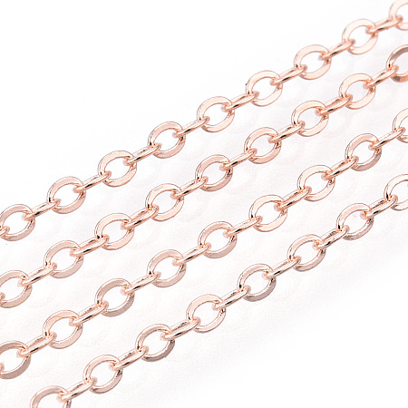 Honeyhandy Brass Cable Chains, Soldered, with Spool, Flat Oval, Rose Gold, 2x1.8x0.2mm, about 9.84 Feet(3m)/Roll
