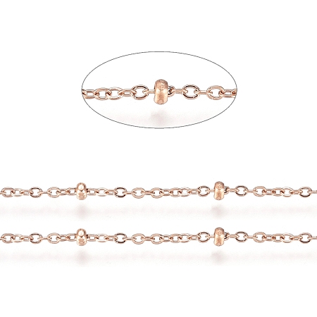 Honeyhandy 304 Stainless Steel Satellite Chains, Ion Plating(IP), with Spool, Soldered, Rose Gold, Link: 1.5x1x0.2mm, Bead: 2x1mm, about 32.8 Feet(10m)/roll
