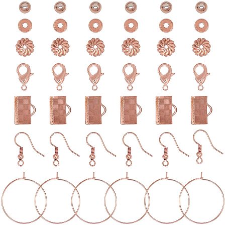 NBEADS 240 Pcs Rose Gold DIY Jewelry Making Sets Kits with Clasps & Beads & Ribbon Ends & Bead Caps & Earring Hooks & Jump Rings Earrings Findings for DIY Craft Jewelry Making