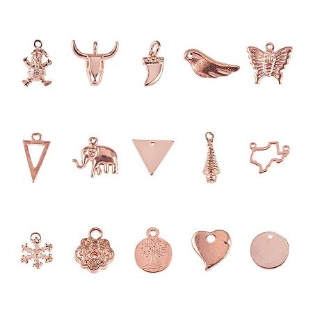 PandaHall Elite 30pcs 15 Styles Rose Gold DIY Charms Pendant Heart Elephant Butterfly Beads Charms for DIY Bracelet Necklace Jewelry Making