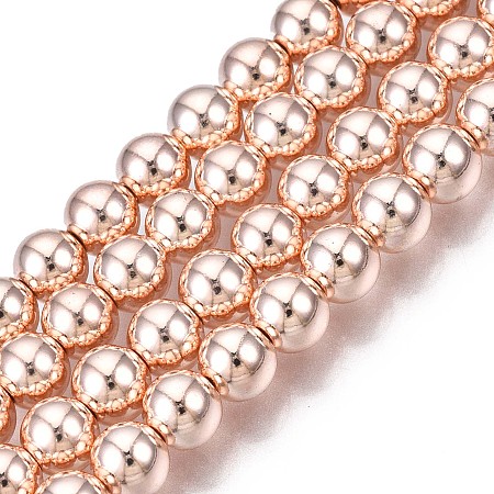 Honeyhandy Electroplate Non-magnetic Synthetic Hematite Beads Strands, Grade AAA, Long-Lasting Plated, Round, Rose Gold Plated, 4mm, Hole: 1mm, about 105pcs/strand, 15.7 inch(40cm)