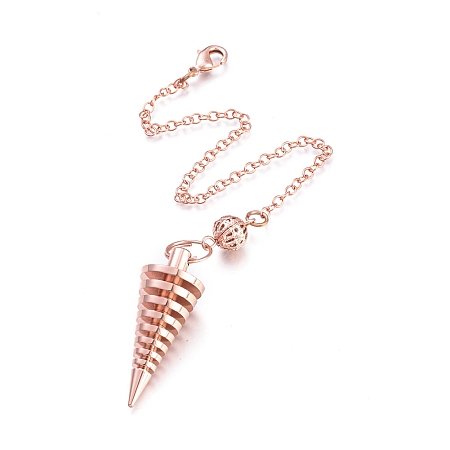 Honeyhandy Brass Coil Dowsing Pendulums, Spiral Pendulum, with Lobster Claw Clasps, Cone, Rose Gold, 225x2.5mm