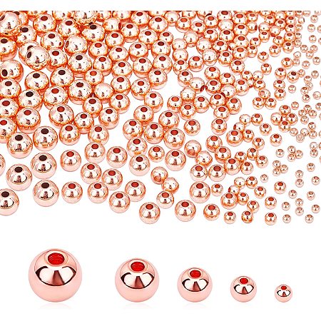 Pandahall Elite 5 Sizes 14K Rose Gold Beads, 300pcs Little Round Beads Seamless Smooth Ball Beads Long-Lasting Spacers for Bracelet Necklace Jewelry DIY Crafts (2mm, 3mm, 4mm, 5mm, 6mm)